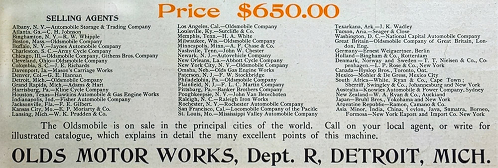 Oldsmobile 1903 Selling Agents from Advertisement